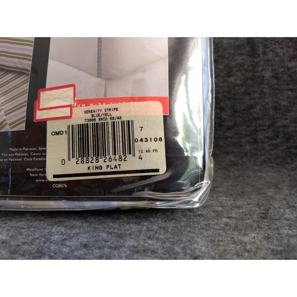 Martex King Premium‎ Wide Flat Sheet Serenity Stripe Soft Yellow Blue 300TC NOS